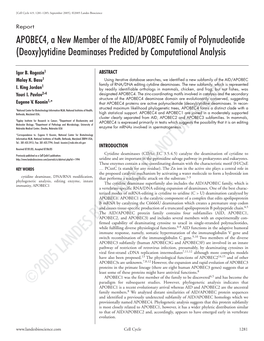 APOBEC4, a New Member of the AID/APOBEC Family of Polynucleotide (Deoxy)Cytidine Deaminases Predicted by Computational Analysis