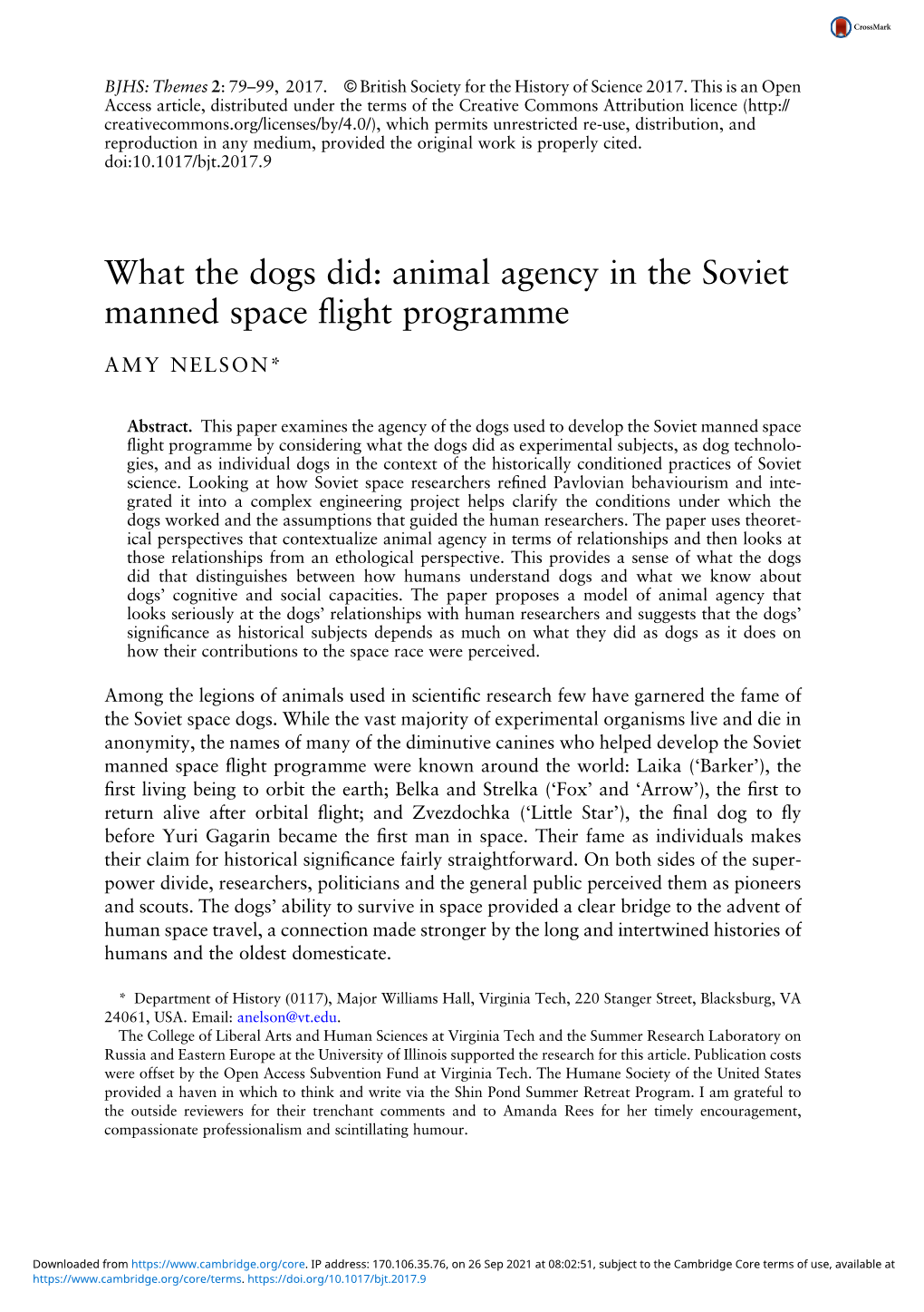 What the Dogs Did: Animal Agency in the Soviet Manned Space Flight