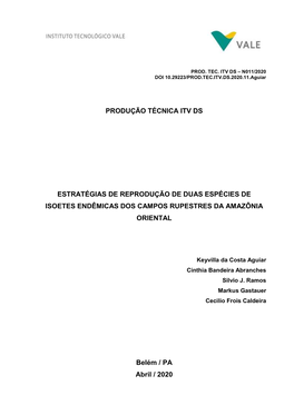 Produção Técnica Itv Ds Estratégias De Reprodução De Duas Espécies De