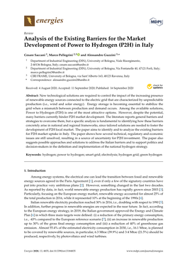 Analysis of the Existing Barriers for the Market Development of Power to Hydrogen (P2H) in Italy