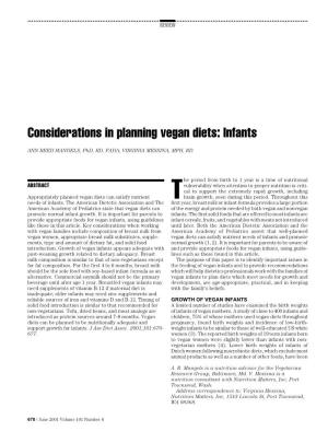 Considerations in Planning Vegan Diets: Infants