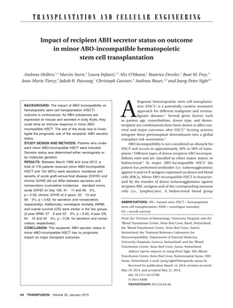 Impact of Recipient ABH Secretor Status on Outcome in Minor ABO-Incompatible Hematopoietic Stem Cell Transplantation