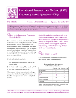 Lactational Amenorrhea Method (LAM) Frequently Asked Questions (FAQ)