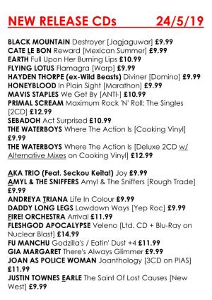 NEW RELEASE Cds 24/5/19