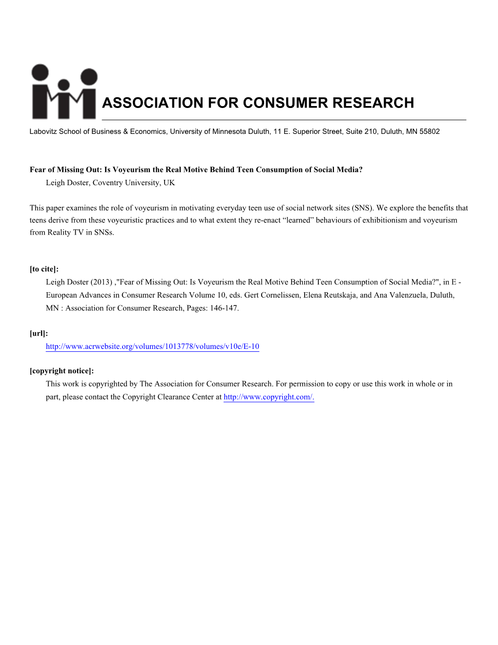 Association for Consumer Research