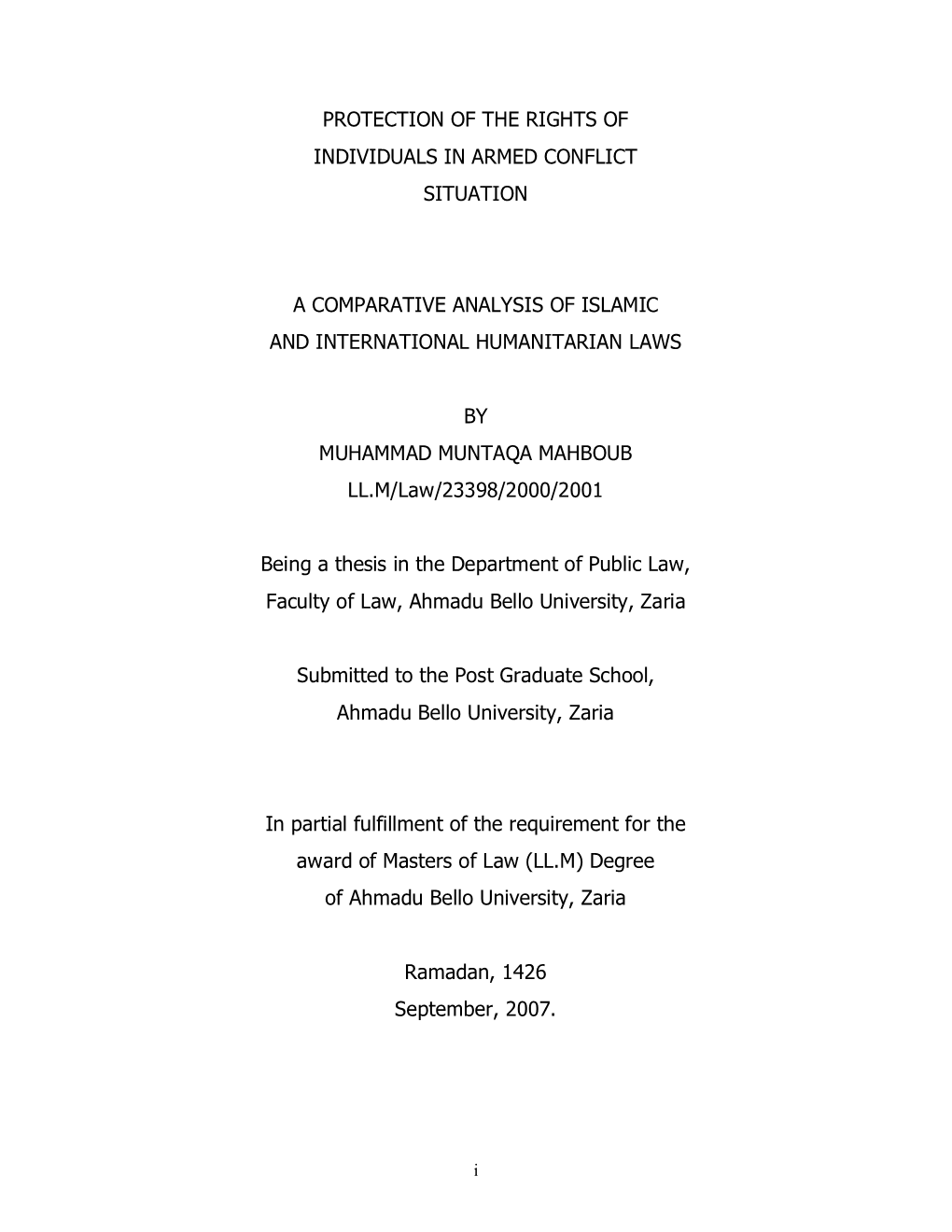 Protection of the Rights of Individuals in Armed Conflict Situation