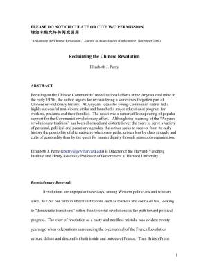 Reclaiming the Chinese Revolution,” Journal of Asian Studies (Forthcoming, November 2008)