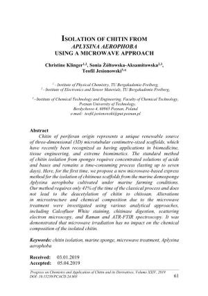 Isolation of Chitin from Aplysina Aerophoba Using a Microwave Approach
