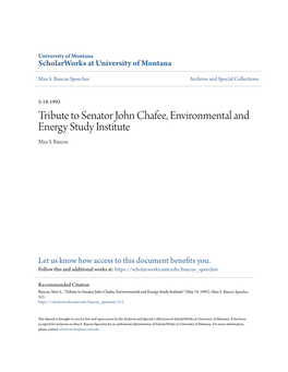 Tribute to Senator John Chafee, Environmental and Energy Study Institute Max S