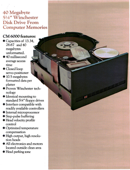 40 Megabyte 5 1/4" Winchester Disk Drive from Computer Memories