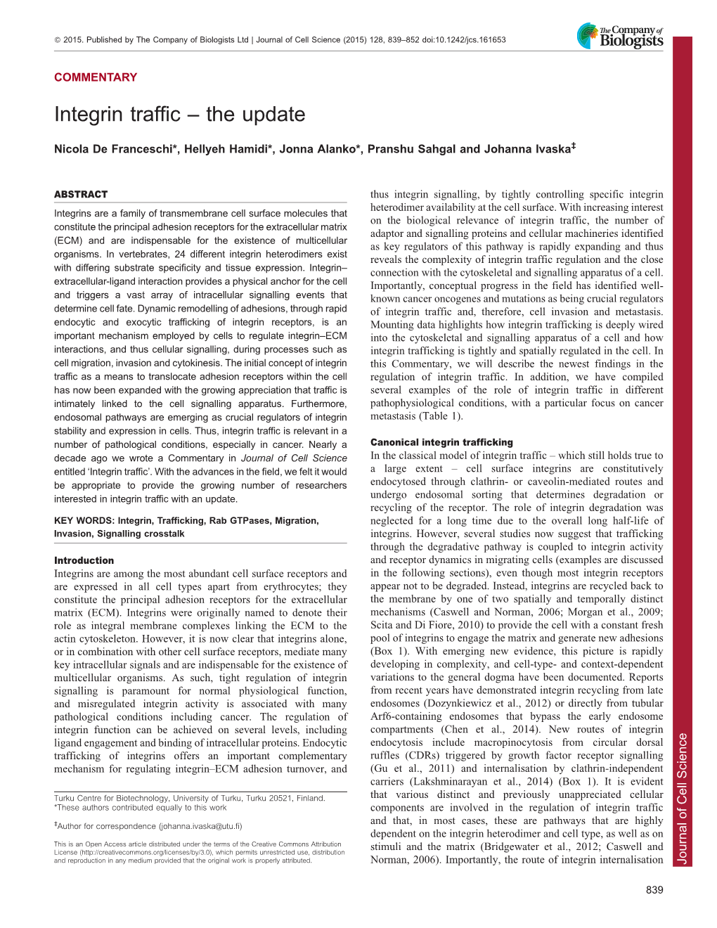 Integrin Traffic – the Update