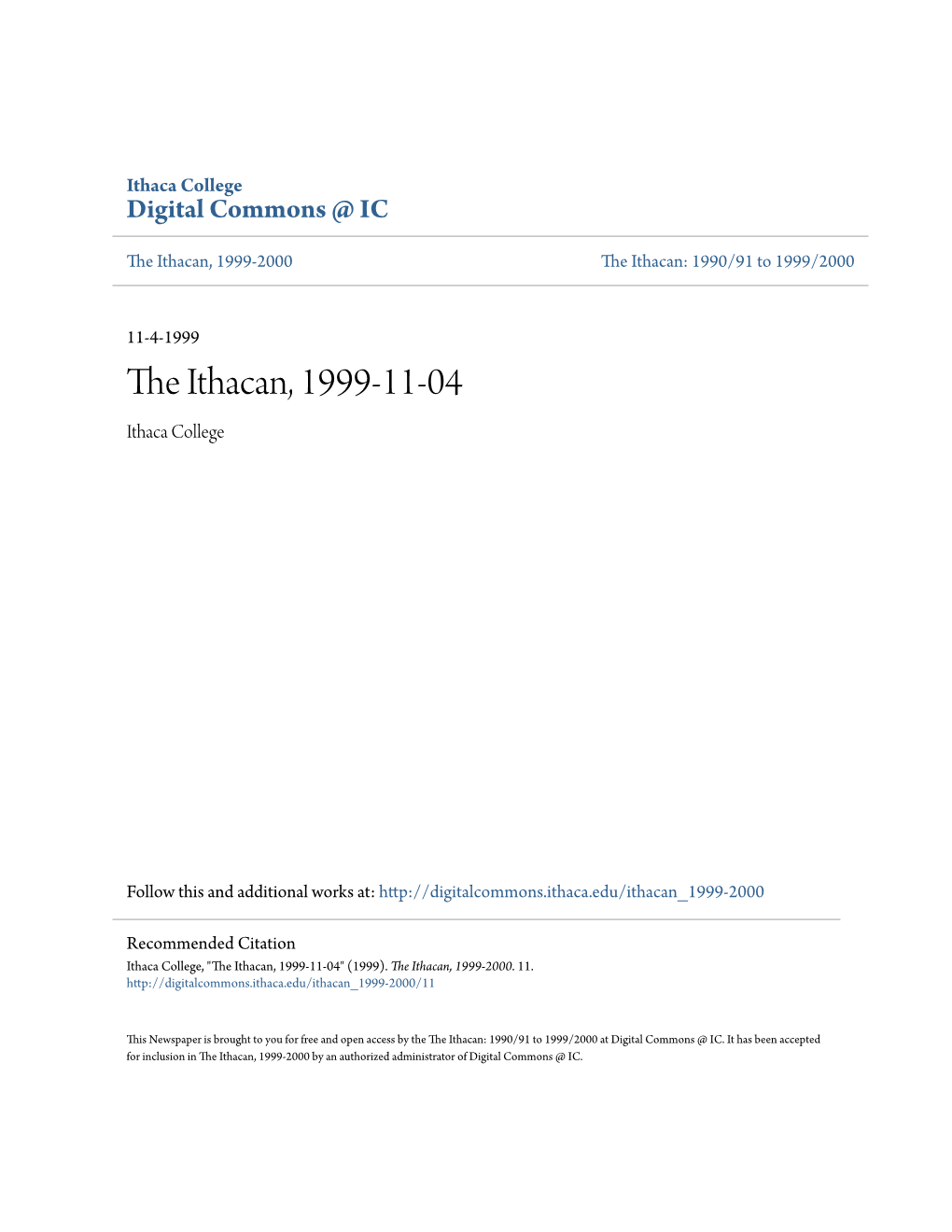 The Ithacan, 1999-11-04