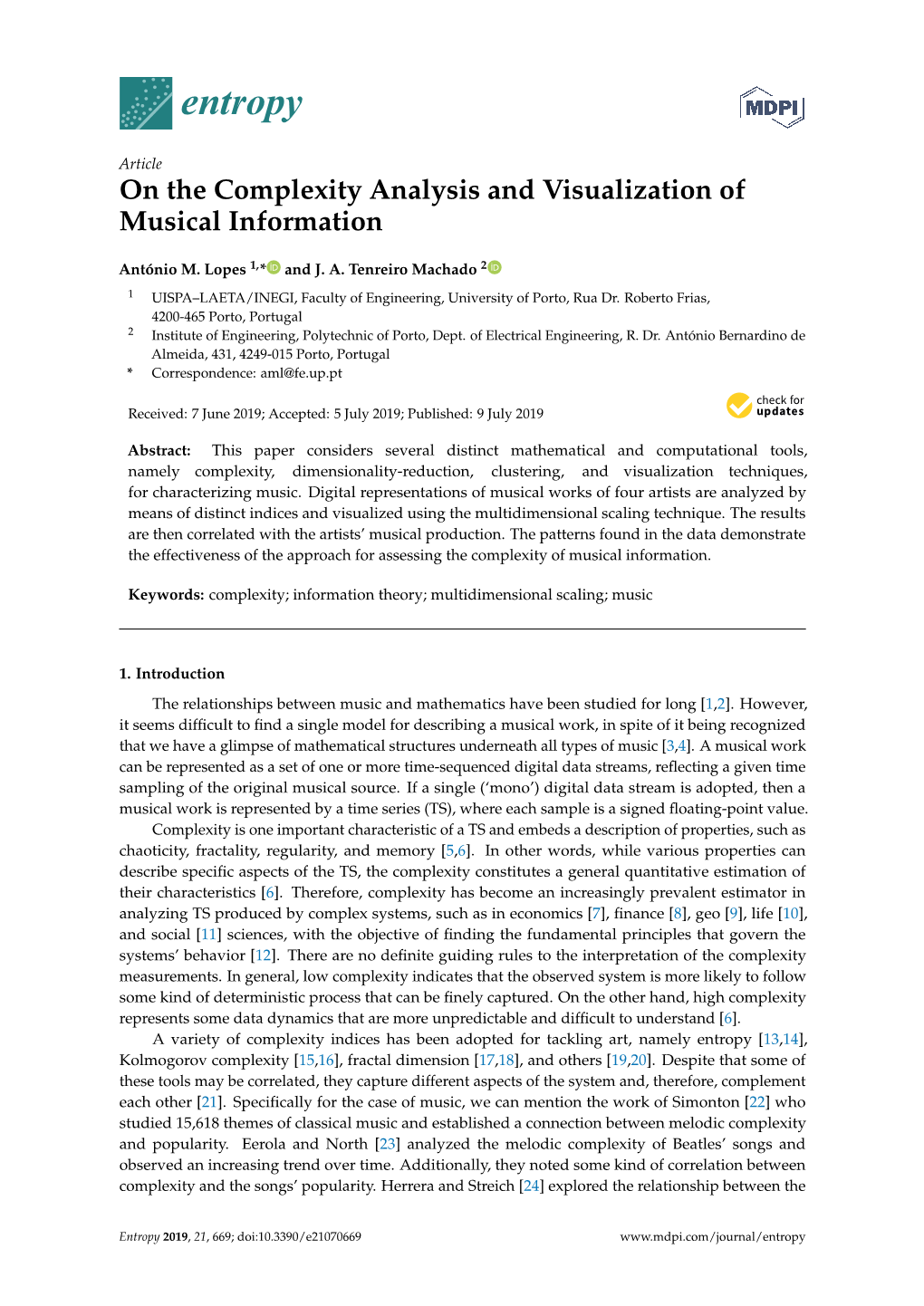 On the Complexity Analysis and Visualization of Musical Information