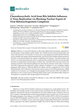 Chenodeoxycholic Acid from Bile Inhibits Influenza a Virus Replication Via Blocking Nuclear Export of Viral Ribonucleoprotein Co