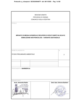 Impianto Di Messa in Riserva E Recupero Di Rifiuti Inerti Da Scavi E Demolizione Non Pericolosi – Variante Sostanziale