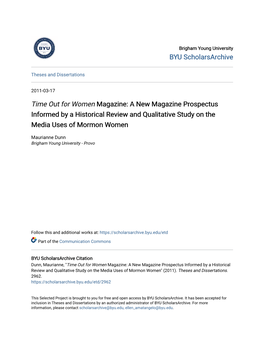 A New Magazine Prospectus Informed by a Historical Review and Qualitative Study on the Media Uses of Mormon Women