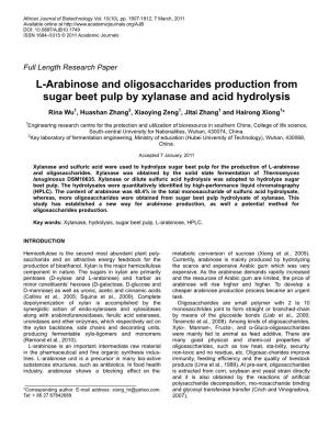 L-Arabinose and Oligosaccharides Production from Sugar Beet Pulp by Xylanase and Acid Hydrolysis