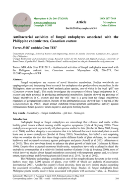 Antibacterial Activities of Fungal Endophytes Associated with the Philippine Endemic Tree, Canarium Ovatum