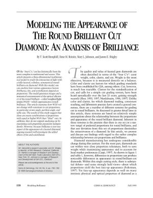 MODELING the APPEARANCE of the ROUND BRILLIANT CUT DIAMOND: an ANALYSIS of BRILLIANCE by T