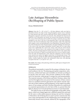 Late Antique Mesembria: (Re)Shaping of Public Spaces
