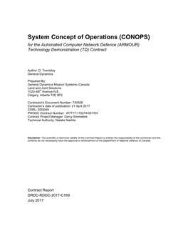 System Concept of Operations (CONOPS) for the Automated Computer Network Defence (ARMOUR) Technology Demonstration (TD) Contract