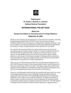 International Polar Year Senate Testimony
