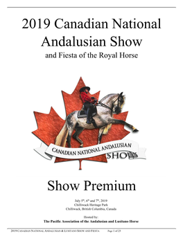 2019 Canadian National Andalusian Show Show Premium