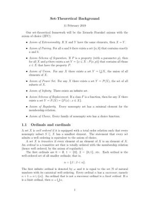 Set-Theoretical Background 1.1 Ordinals and Cardinals