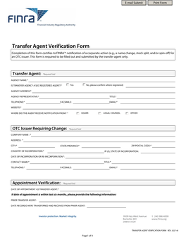 Transfer Agent Verification Form
