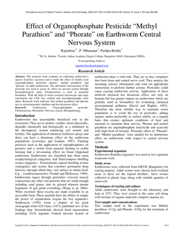 Effect of Organophosphate Pesticide “Methyl Parathion” and “Phorate” on Earthworm Central Nervous System