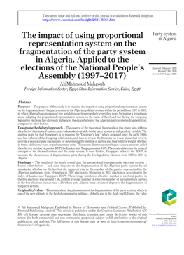 The Impact of Using Proportional Representation System on The