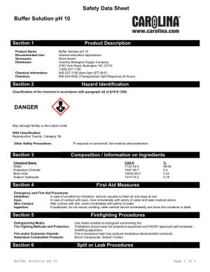 Safety Data Sheet Buffer Solution Ph 10 DANGER