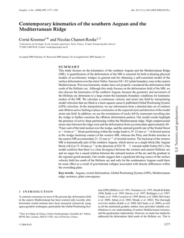 Contemporary Kinematics of the Southern Aegean and the Mediterranean Ridge