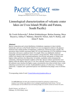 Limnological Characterization of Volcanic Crater Lakes on Uvea Island (Wallis and Futuna, South Pacific)