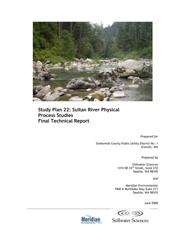 Sultan River Physical Process Studies Final Technical Report