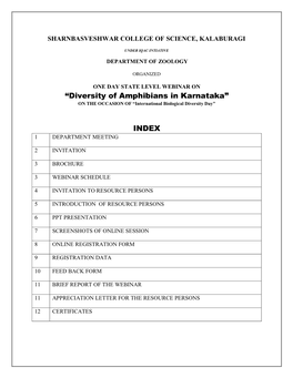Diversity of Amphibians in Karnataka” on the OCCASION of “International Biological Diversity Day”
