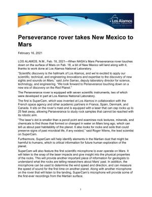 Perseverance Rover Takes New Mexico to Mars