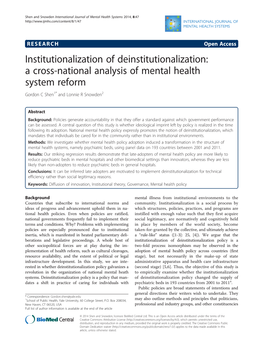 A Cross-National Analysis of Mental Health System Reform Gordon C Shen1* and Lonnie R Snowden2