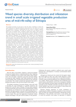 Weed Species Diversity, Distribution and Infestation Trend in Small Scale Irrigated Vegetable Production Area of Mid-Rift-Valley of Ethiopia