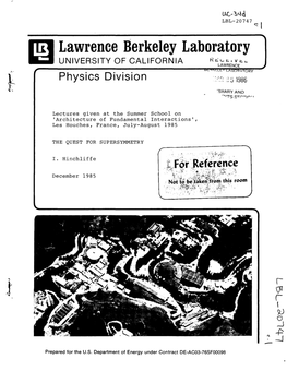 Lawrence Berkeley Laboratory UNIVERSITY of CALIFORNIA