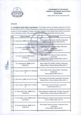 GOVERNMENT of the PUNJAB PRIMARY & SECONDARY HEALTHCARE DEPARTMENT Dated Lahore, the 2Nd, December 2020