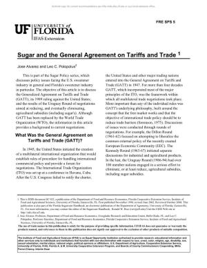 Sugar and the General Agreement on Tariffs and Trade 1