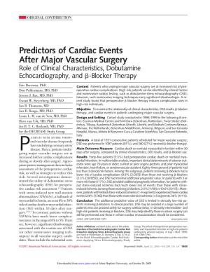 Predictors of Cardiac Events After Major Vascular Surgery Role of Clinical Characteristics, Dobutamine Echocardiography, and ␤-Blocker Therapy