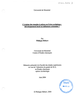 Université De Montréal L'origine Des Temples À Adyton En Grèce Archaïque