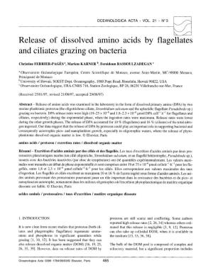 Release of Dissolved Amino Acids by Flagellates and Ciliates Grazing on Bacteria