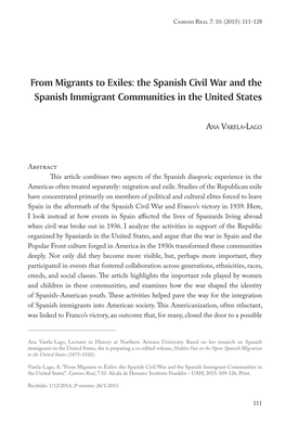 From Migrants to Exiles: the Spanish Civil War and the Spanish Immigrant Communities in the United States