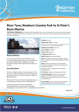 River Tyne; Newburn Country Park to St Peter's Basin Marina