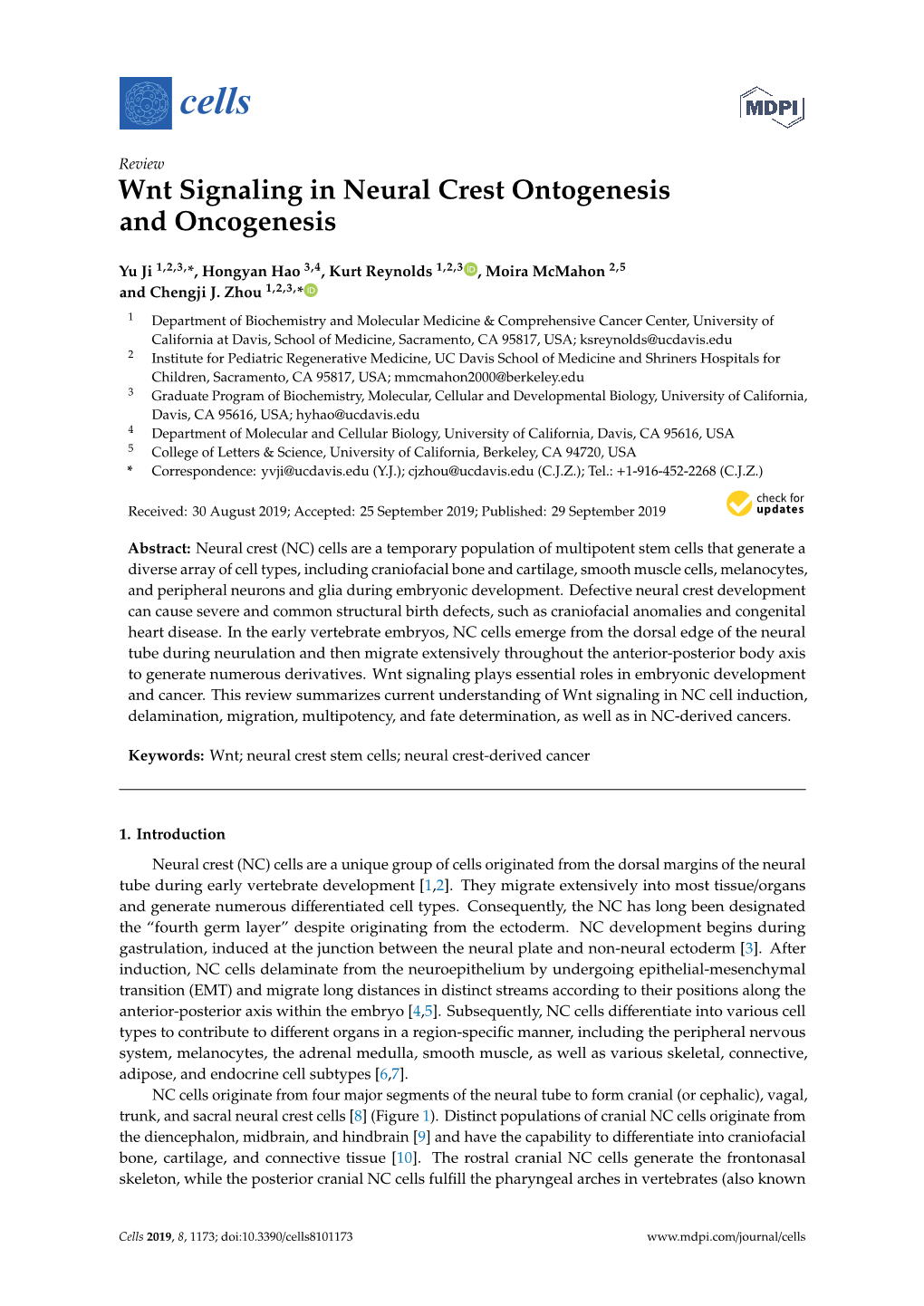 Wnt Signaling in Neural Crest Ontogenesis and Oncogenesis