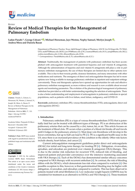 Review of Medical Therapies for the Management of Pulmonary Embolism