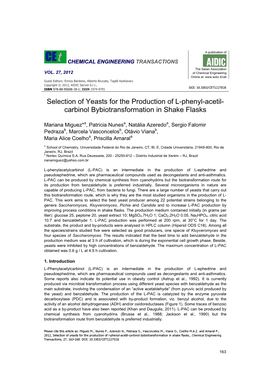 Selection of Yeasts for the Production of L-Phenyl-Acetil- Carbinol Bybiotransformation in Shake Flasks